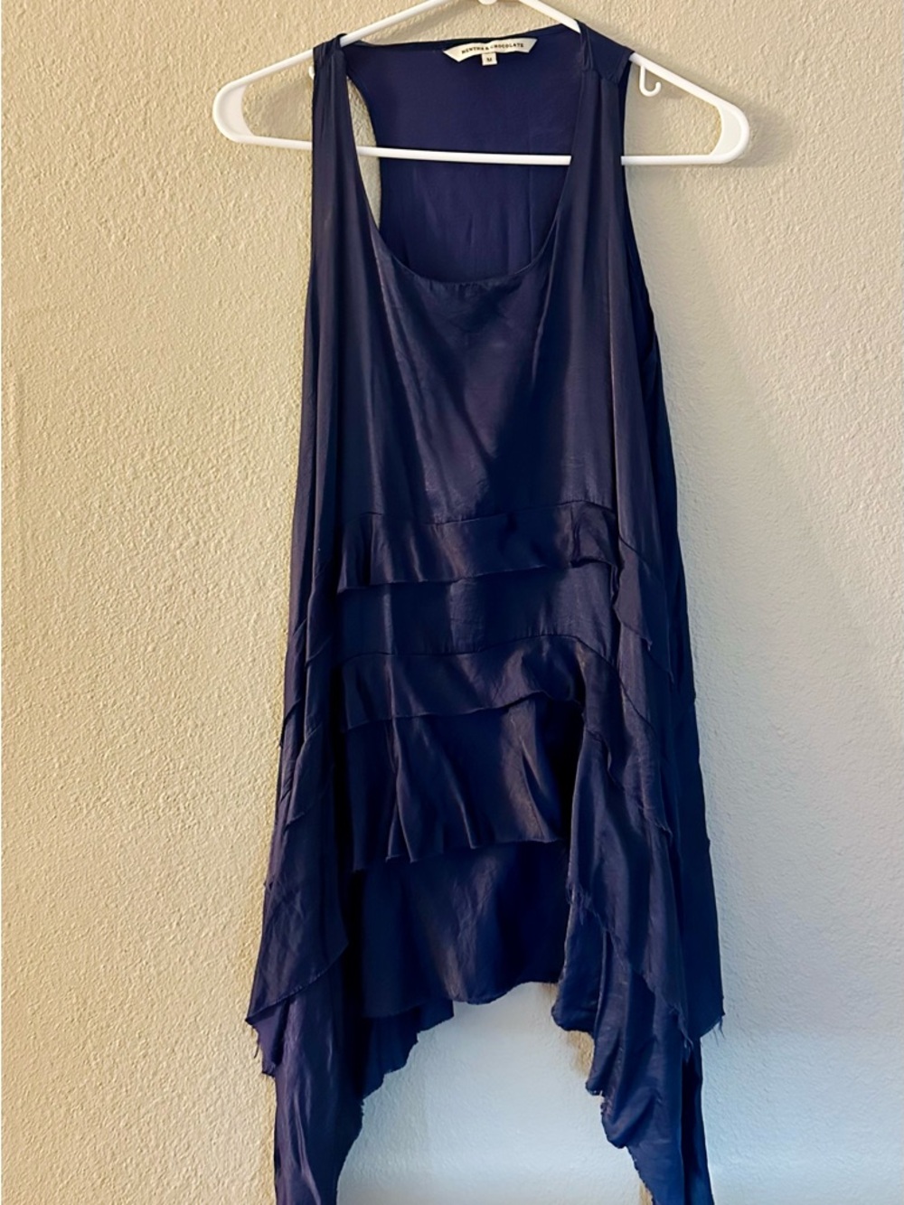 Sleeveless Navy Layered Handkerchief Hem Skirt - Unbranded